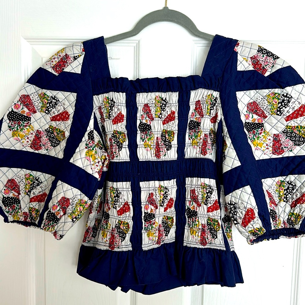 Sea Puff Sleeve Tie Back Shirt SZ L